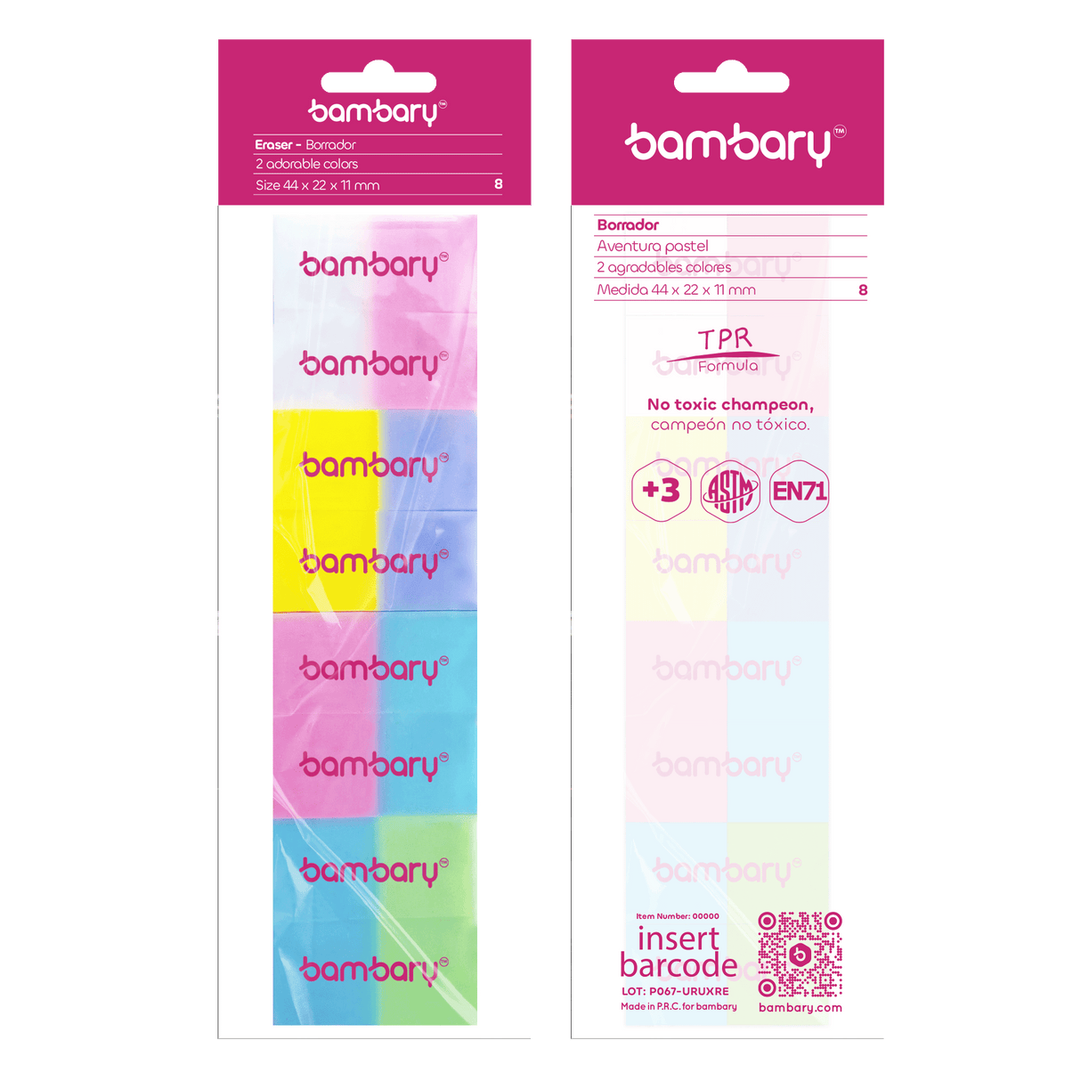 2 colors pvc eraser 8 unt set bag 44 x 22 x 11 mm