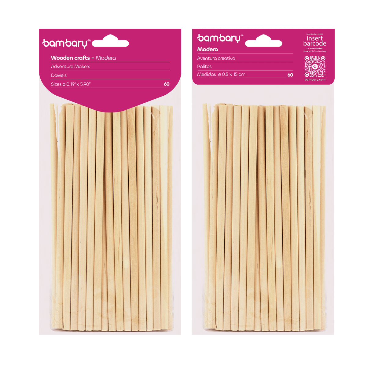 Wood Dowels Ø 5 x 150 mm Bag x 60 unt