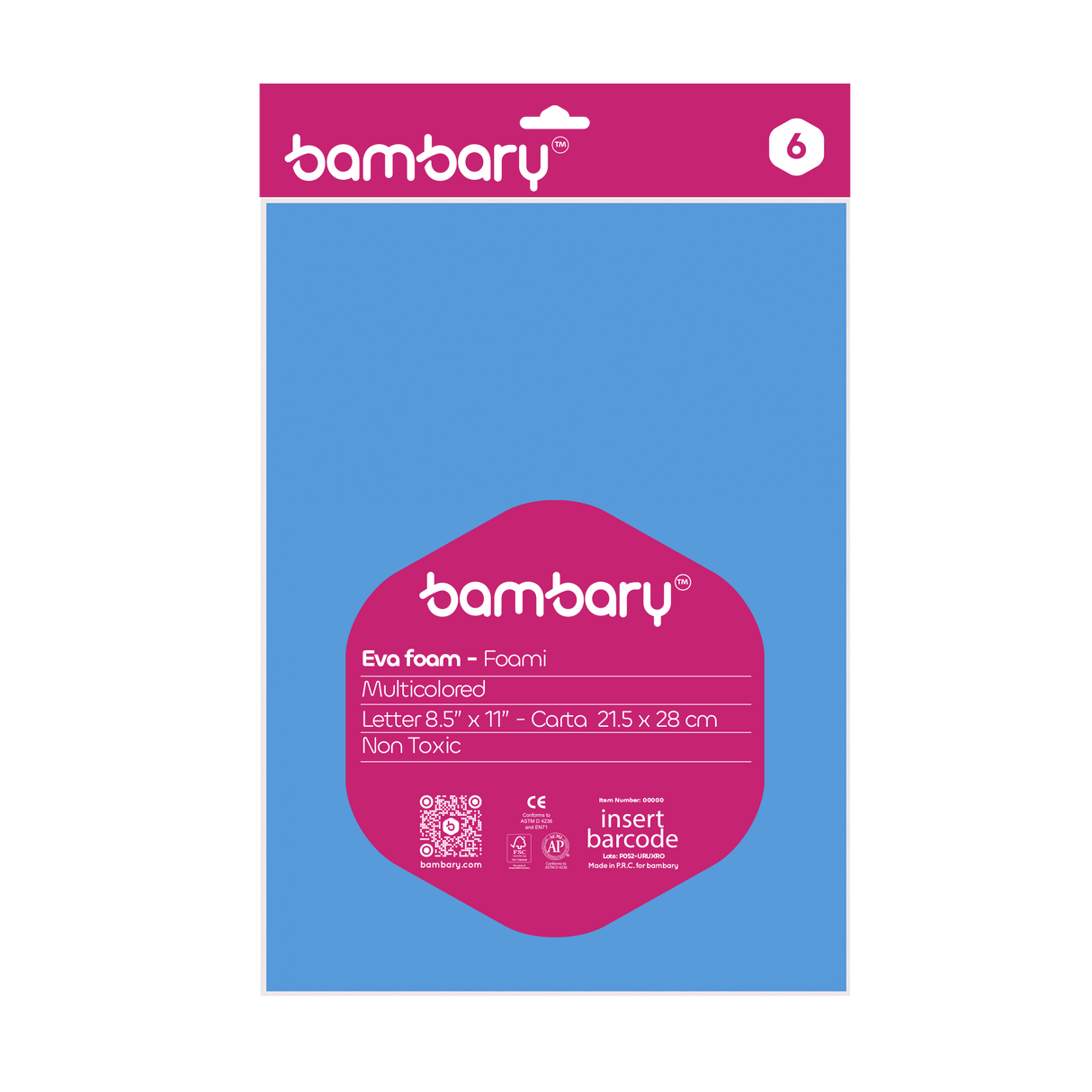 Eva Foam Sheets Letter 279,4 x 431,8 mm x 1,8 mm Bag x 6 Unt Multicolor Sets