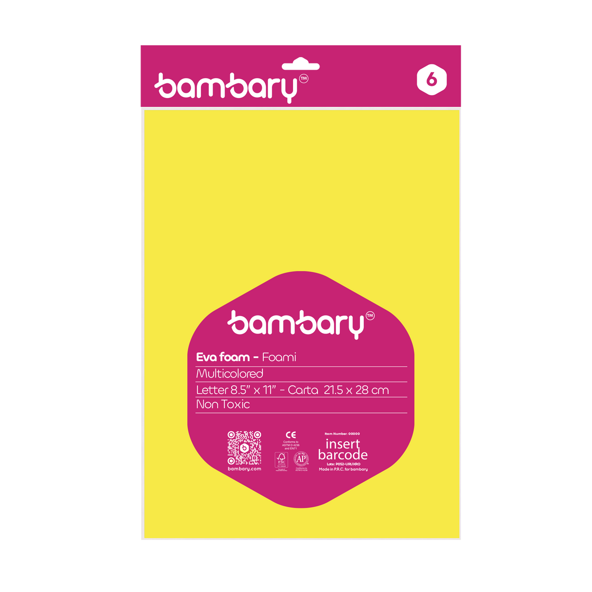 Eva Foam Sheets Letter 279,4 x 431,8 mm x 1,8 mm Bag x 6 Unt Multicolor Sets