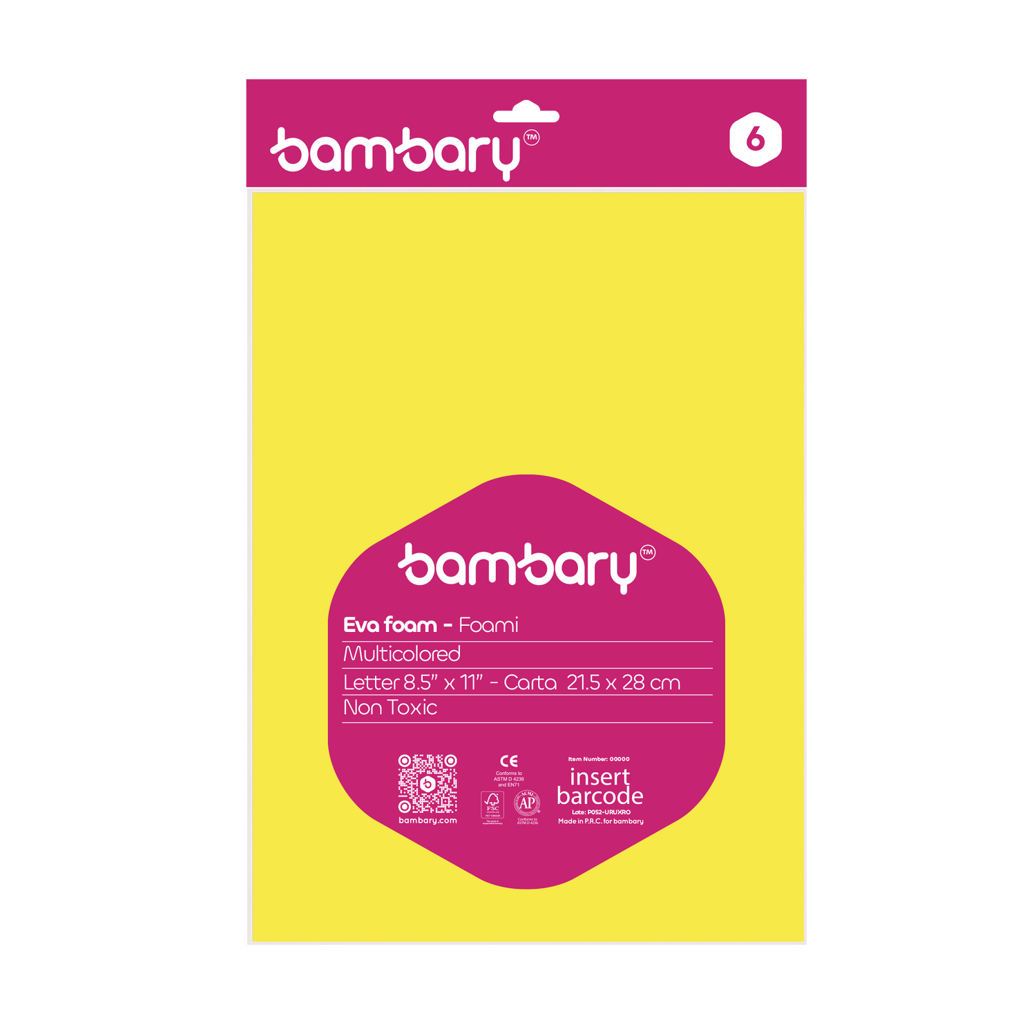 Eva Foam Sheets Letter 279,4 x 431,8 mm x 1,8 mm Bag x 6 Unt Multicolor Sets