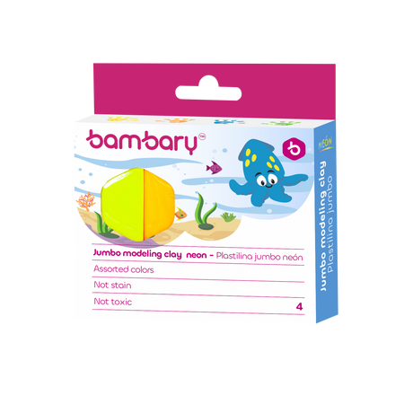 Modelling Clay Jumbo 78 gr Bar 4 Neon Colors Box 4 unt 1