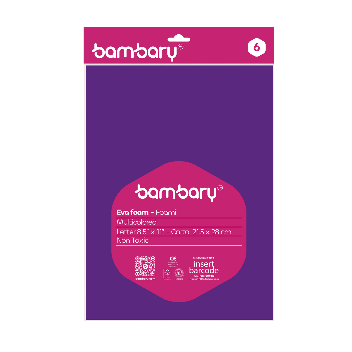 Eva Foam Sheets Letter 279,4 x 431,8 mm x 1,8 mm Bag x 6 Unt Multicolor Sets