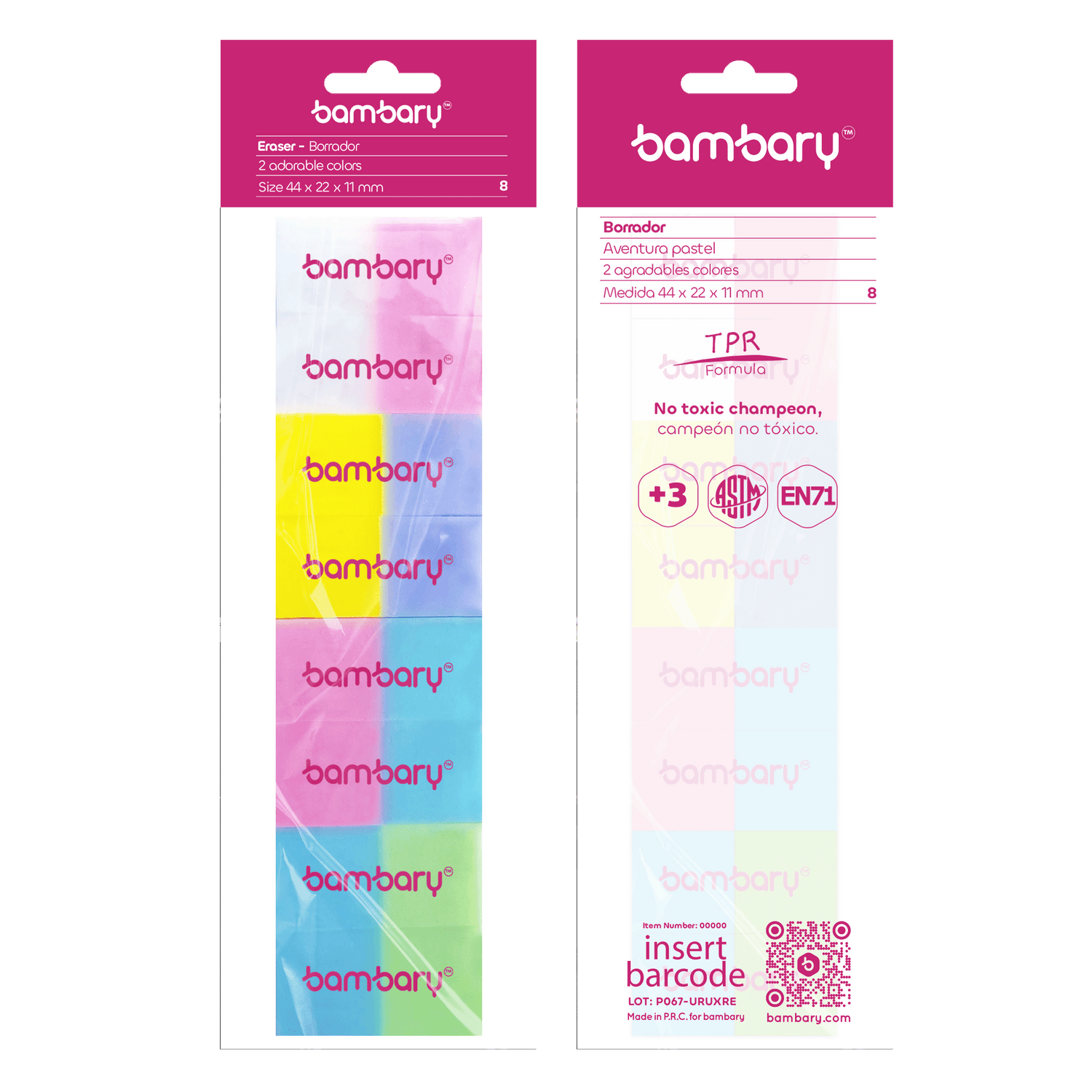 2 colors pvc eraser 8 unt set bag 44 x 22 x 11 mm