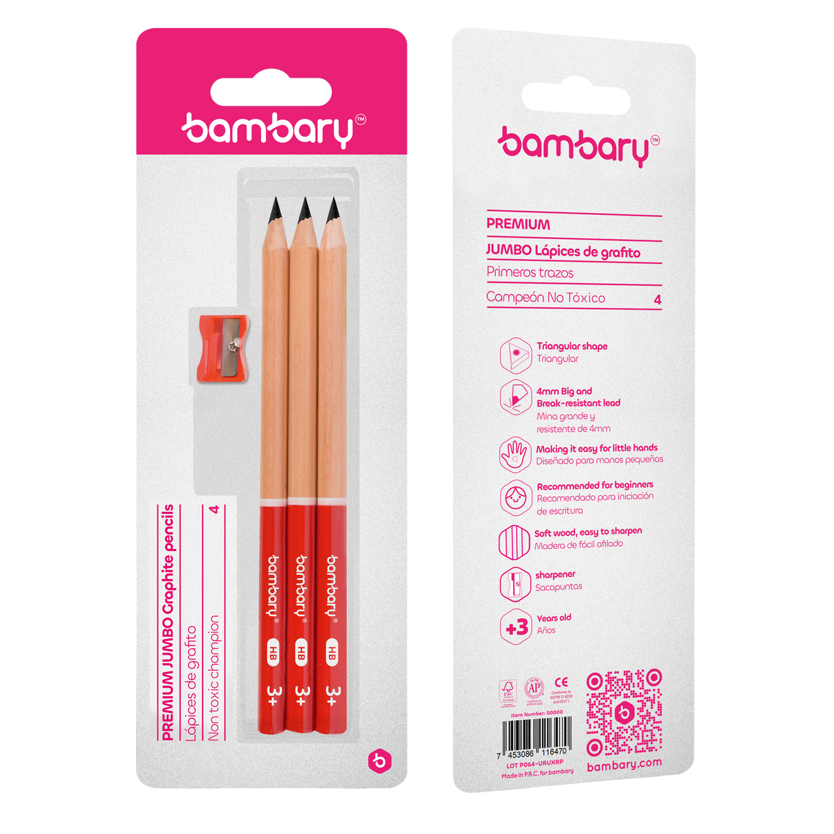 Triangular Jumbo Graphite Pencils 7" X 4mm HB With Sharpener Bli 3 unt